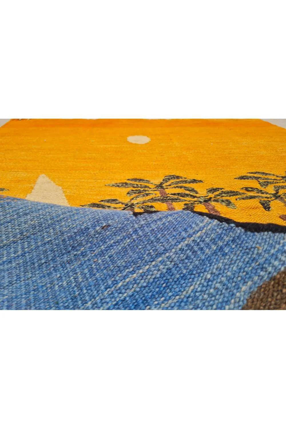 Hand Knotted Vintage Bulgaria Pictorial Kilim Wool Area Rug 3.10 x 2.7 Ft