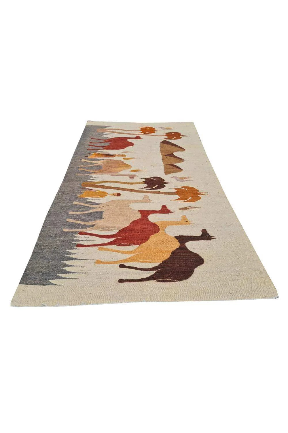 Rare Hand Knotted Vintage Bulgaria Pictorial Kilim Wool Area Rug 5.5 x 3.0 Ft