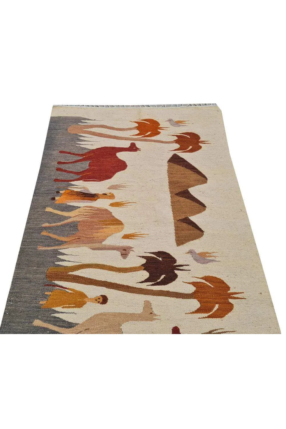 Rare Hand Knotted Vintage Bulgaria Pictorial Kilim Wool Area Rug 5.5 x 3.0 Ft