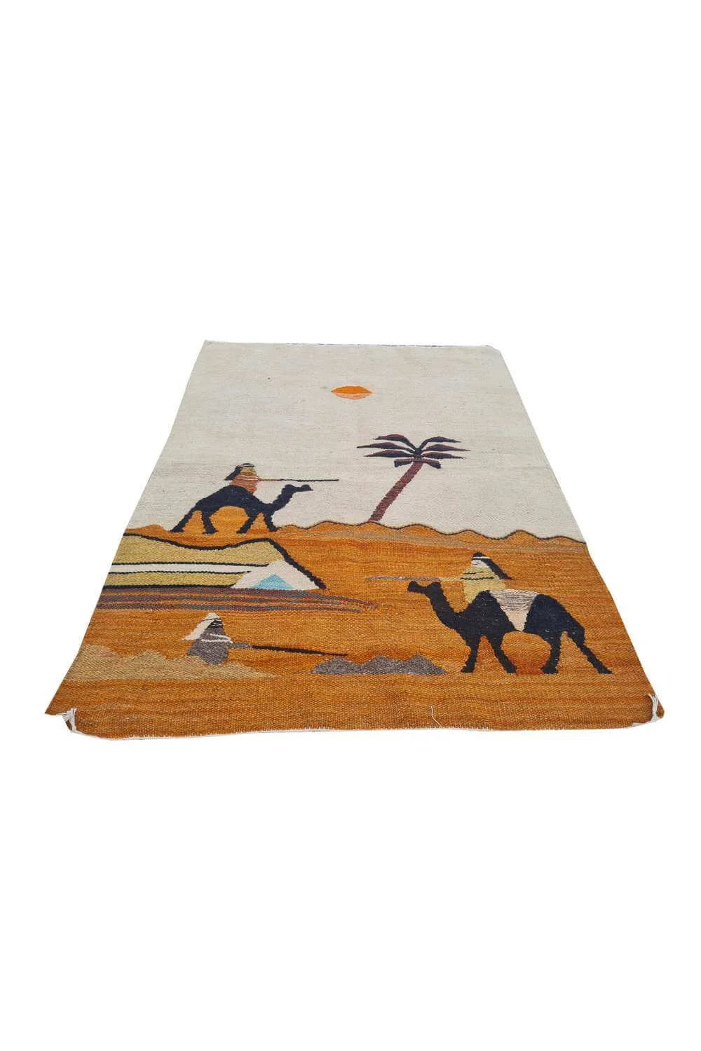 Rare Hand Knotted Vintage Bulgaria Pictorial Kilim Wool Area Rug 3.2 x 2.5 Ft