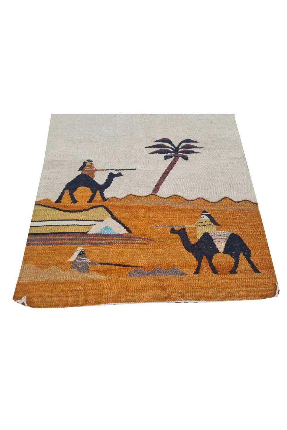 Rare Hand Knotted Vintage Bulgaria Pictorial Kilim Wool Area Rug 3.2 x 2.5 Ft