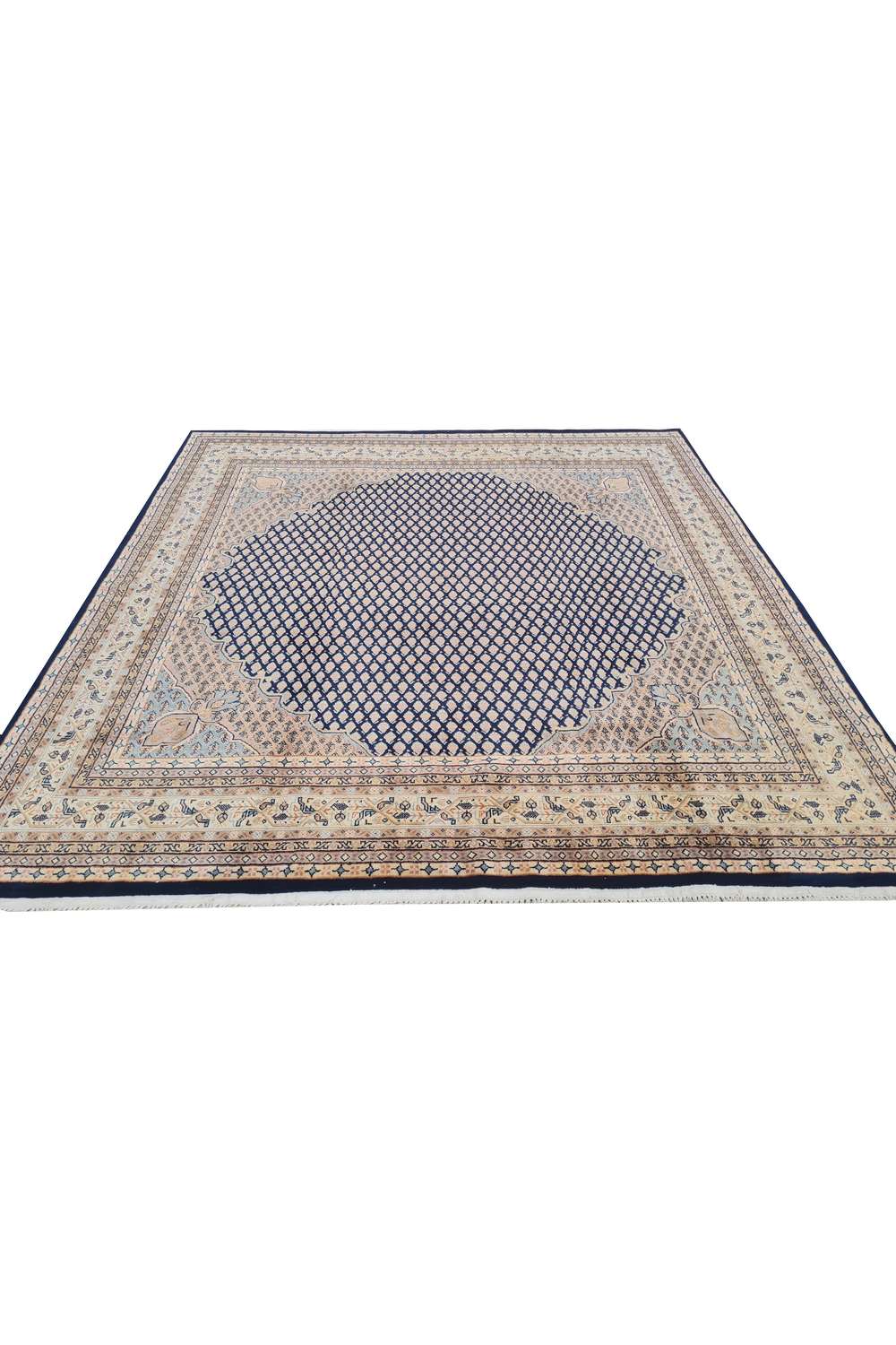 Amazing Hand Knotted Vintage Badam Gul Wool Area Rug 6.5 x 6.4 Ft