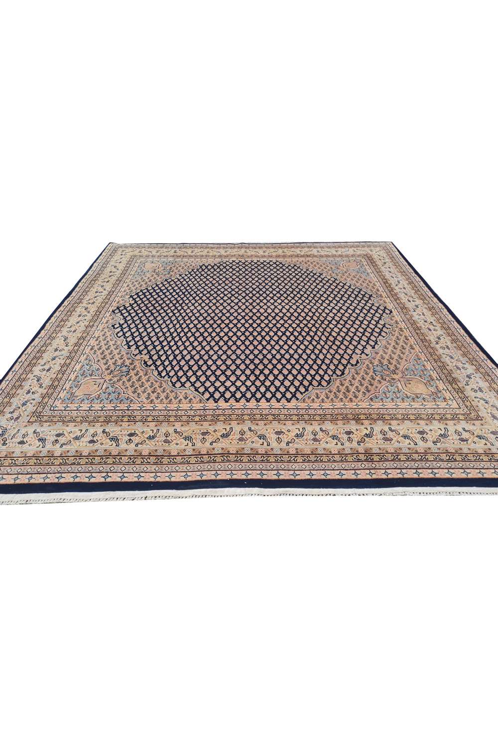 Amazing Hand Knotted Vintage Badam Gul Wool Area Rug 6.5 x 6.4 Ft