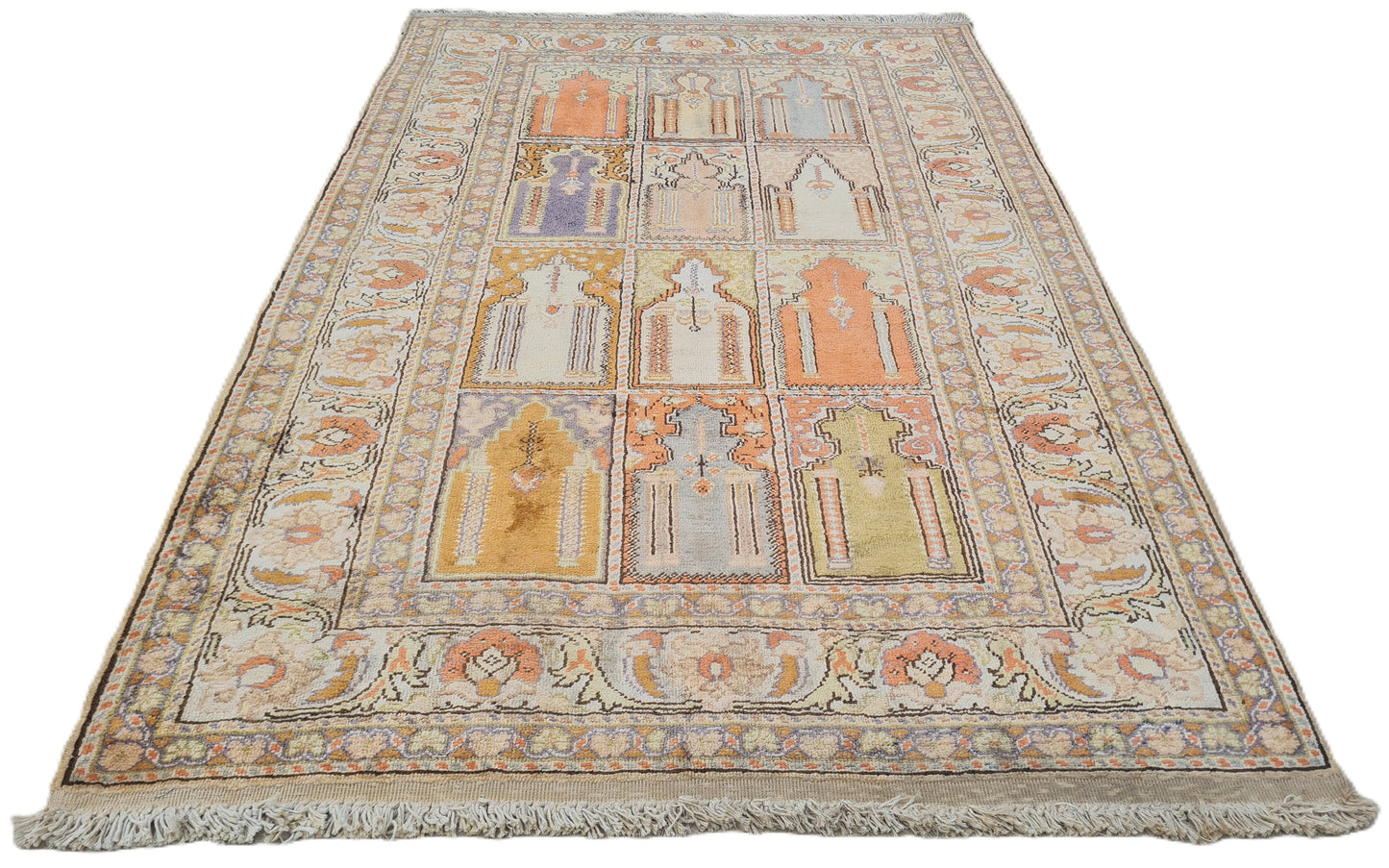 Amazing Hand Knotted Vintage Turkish Qaisery Silk Area Rug 4.3 x 3.0 Ft