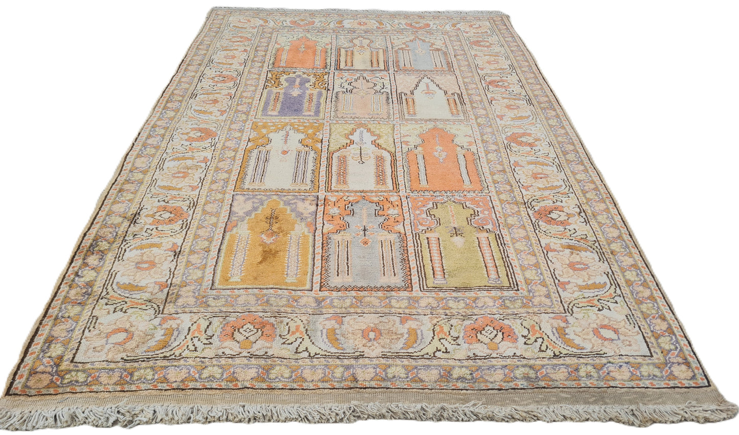 Amazing Hand Knotted Vintage Turkish Qaisery Silk Area Rug 4.3 x 3.0 Ft