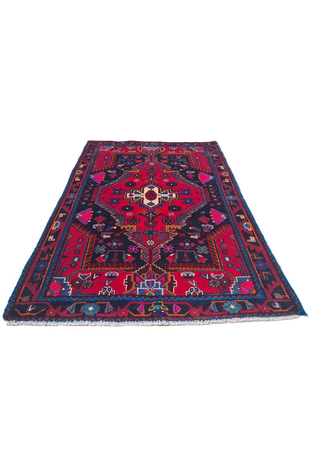 Amazing Hand Knotted Vintage Hamadan Wool Area Rug 5.0 x 3.6 Ft