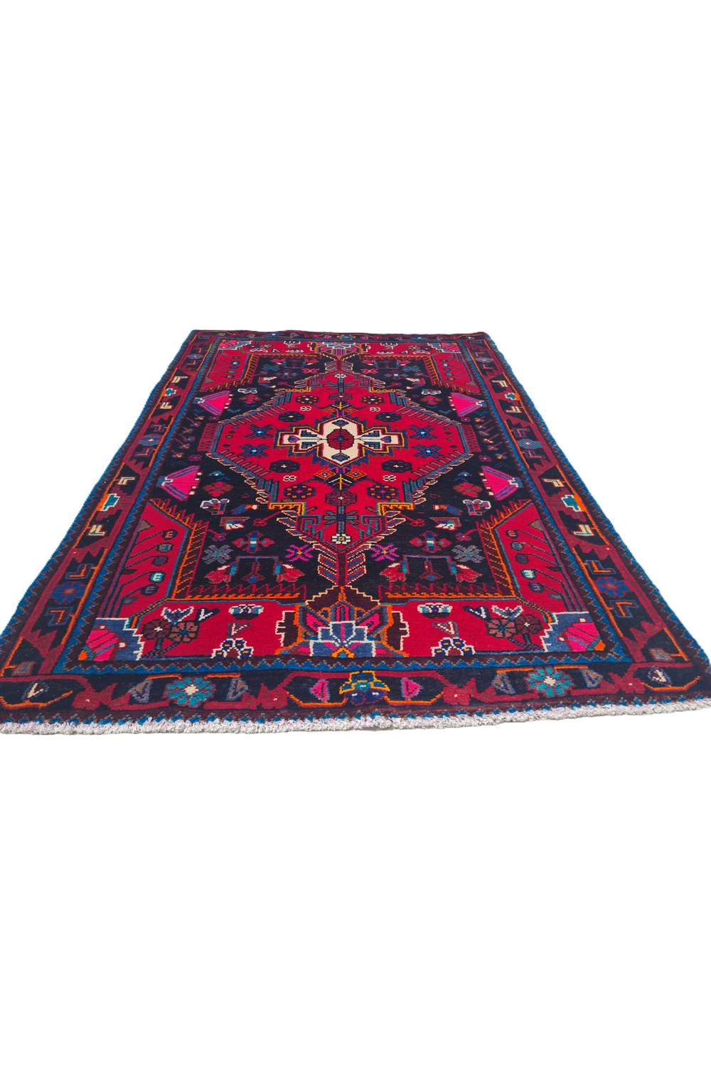 Amazing Hand Knotted Vintage Hamadan Wool Area Rug 5.0 x 3.6 Ft