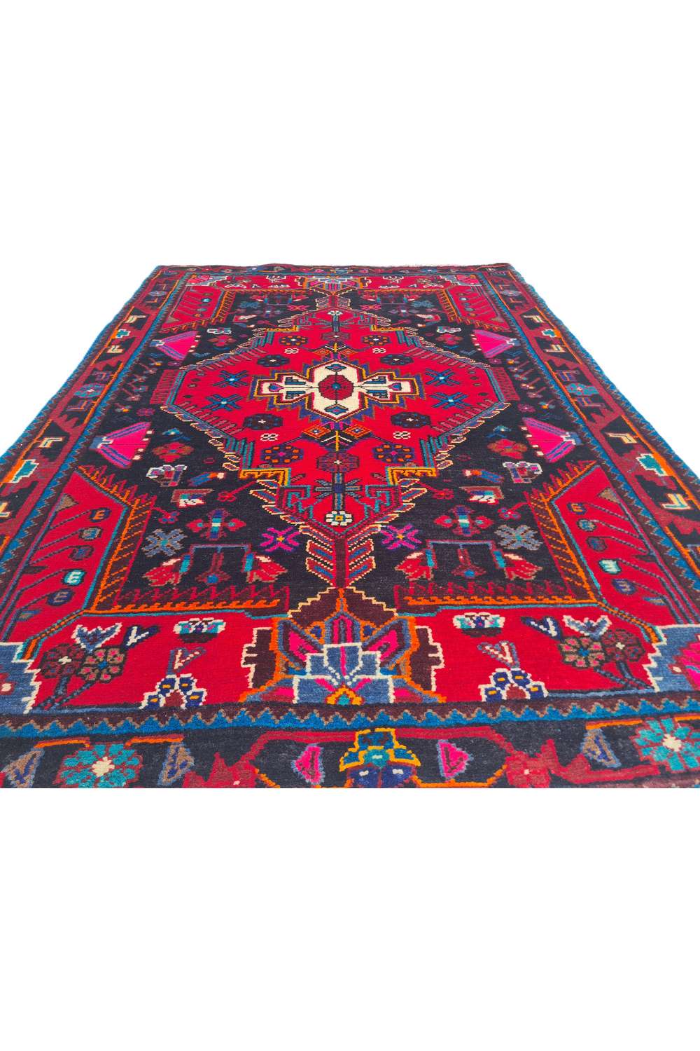Amazing Hand Knotted Vintage Hamadan Wool Area Rug 5.0 x 3.6 Ft