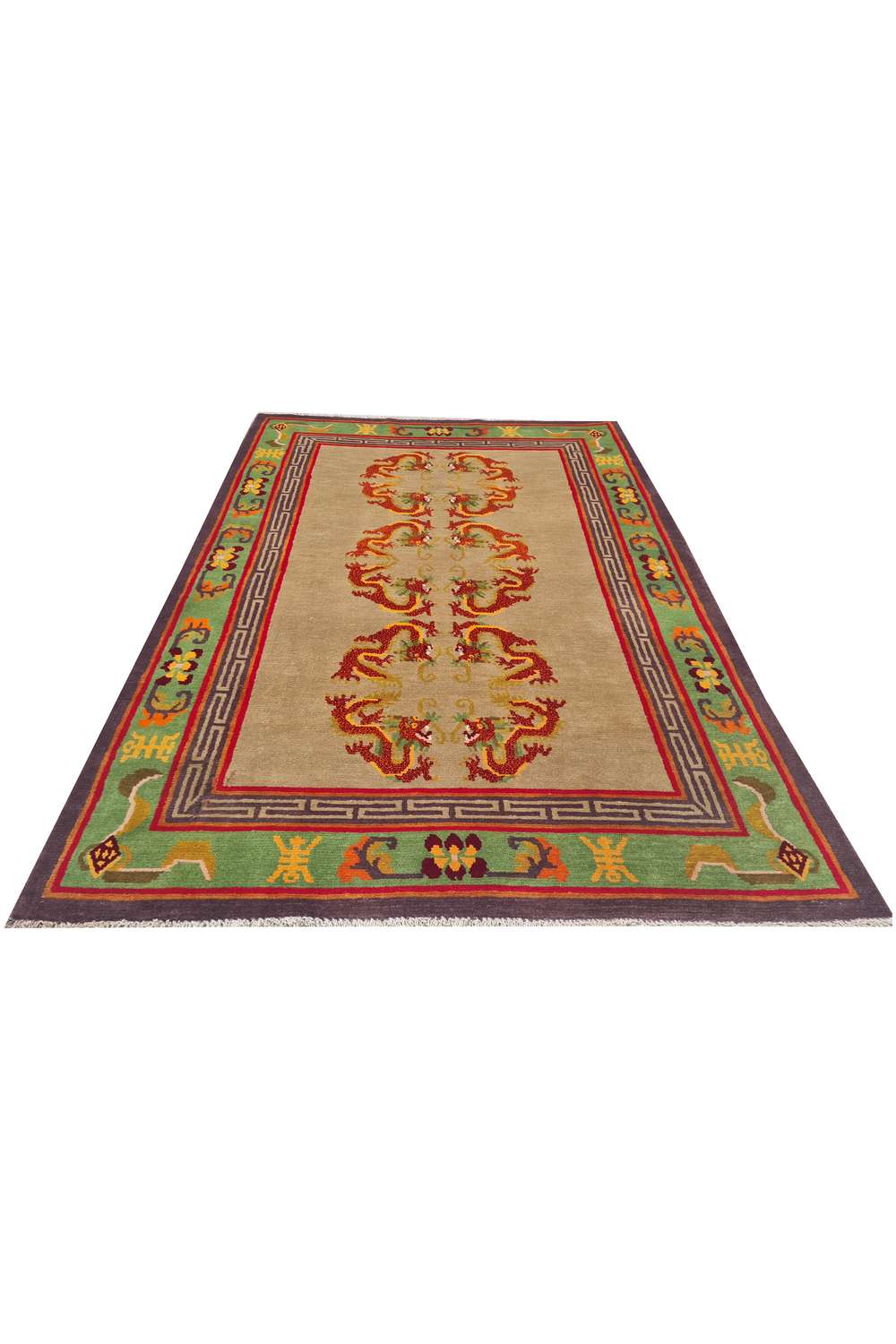 Amazing Hand Knotted Vintage Sino Tibet Silk Area Rug 5.10 x 3.11 Ft