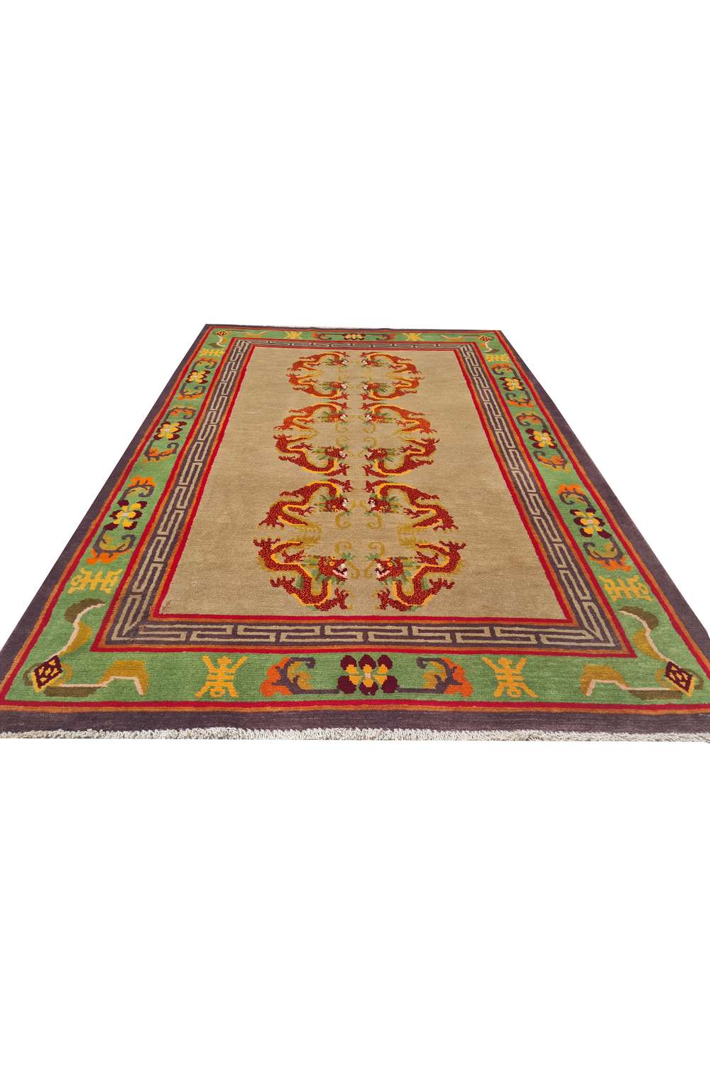 Amazing Hand Knotted Vintage Sino Tibet Silk Area Rug 5.10 x 3.11 Ft