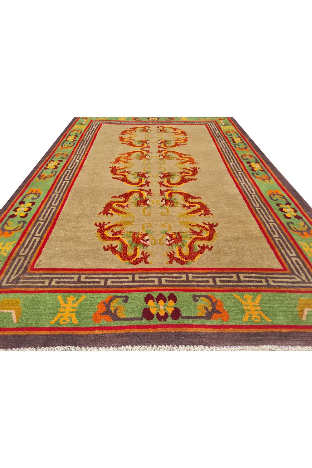 Amazing Hand Knotted Vintage Sino Tibet Silk Area Rug 5.10 x 3.11 Ft