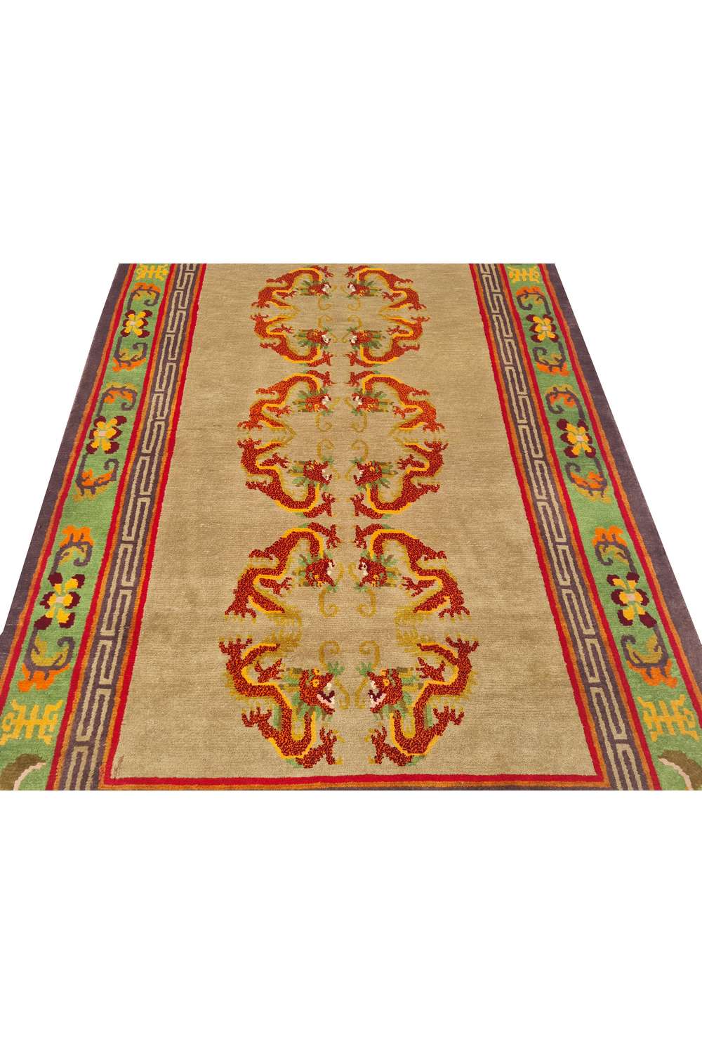 Amazing Hand Knotted Vintage Sino Tibet Silk Area Rug 5.10 x 3.11 Ft
