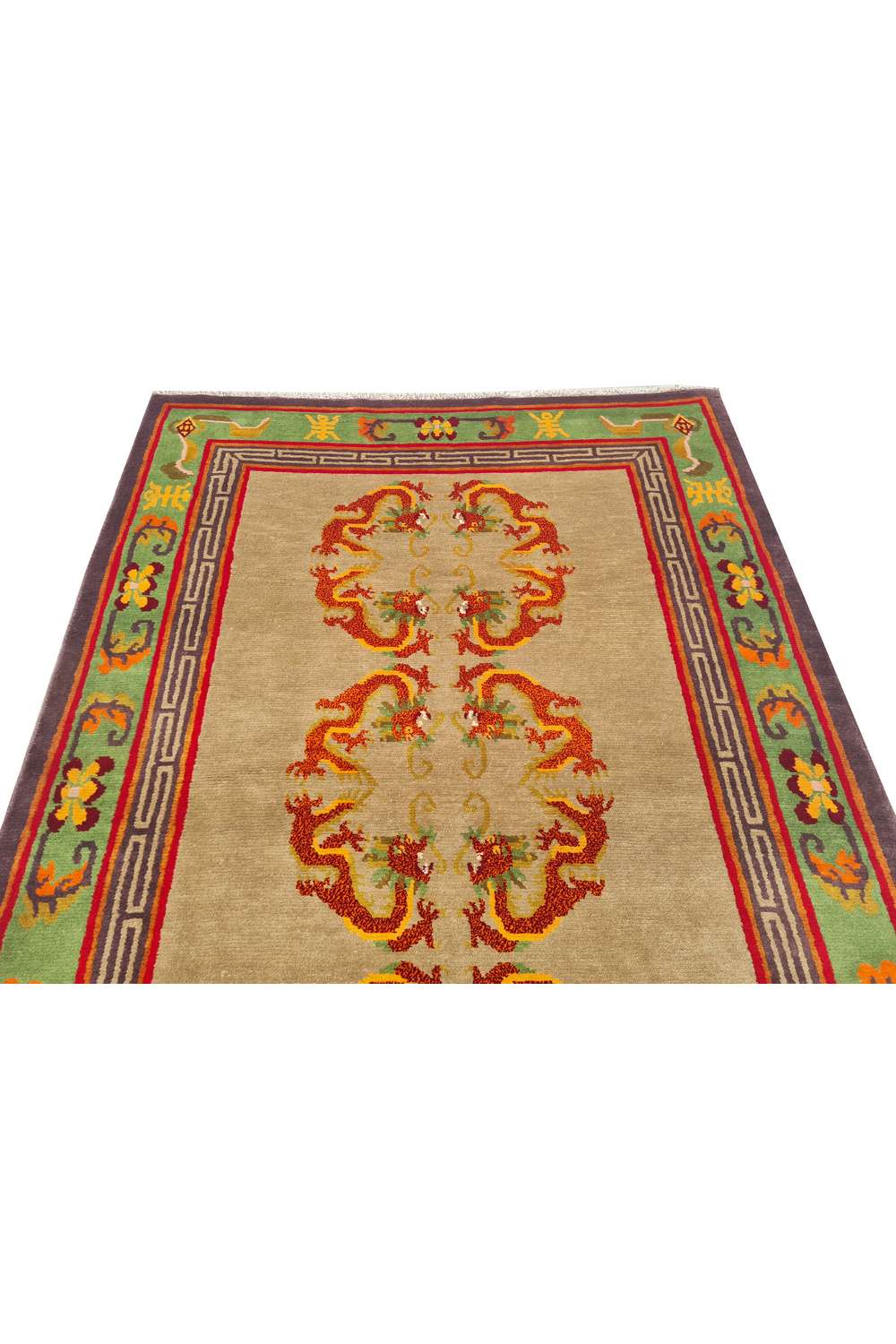 Amazing Hand Knotted Vintage Sino Tibet Silk Area Rug 5.10 x 3.11 Ft