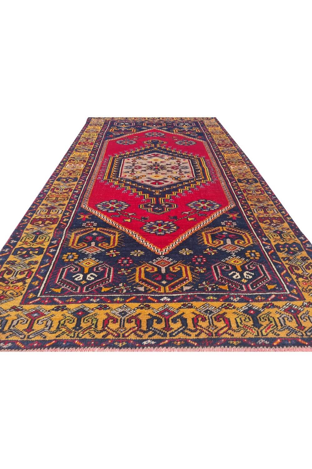 Authentic Hand Knotted Vintage Turkish Wool Area Rug 5.11 x 3.4 Ft
