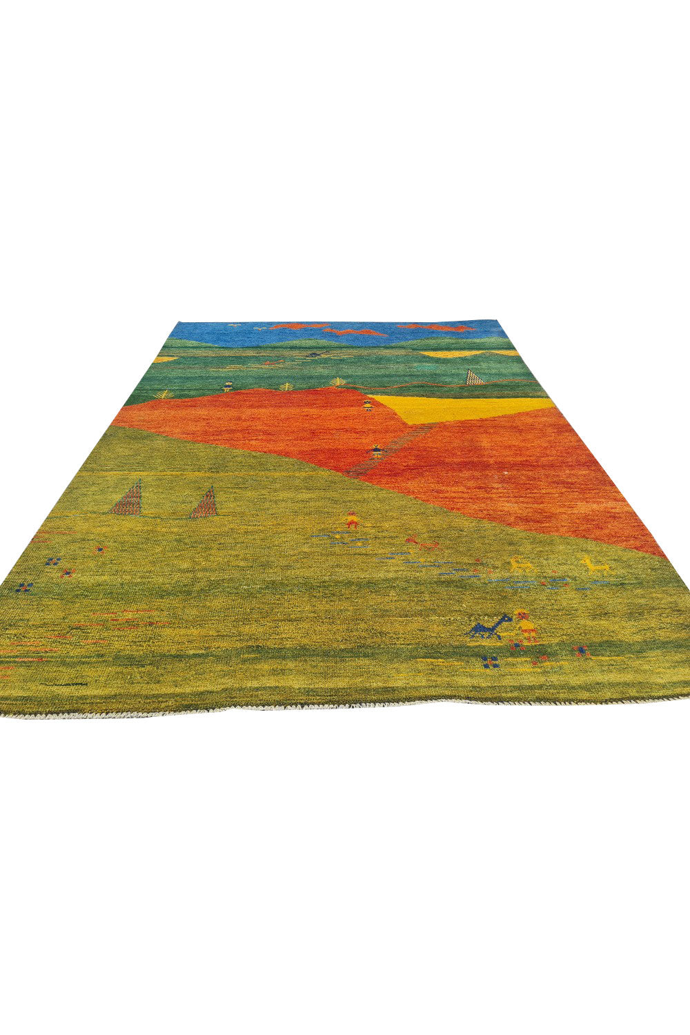 Authentic Hand Knotted Vintage Indo Gabbah Pictorial Wool Area Rug 7.5 x 5.7 Ft (1468 Ger-4)