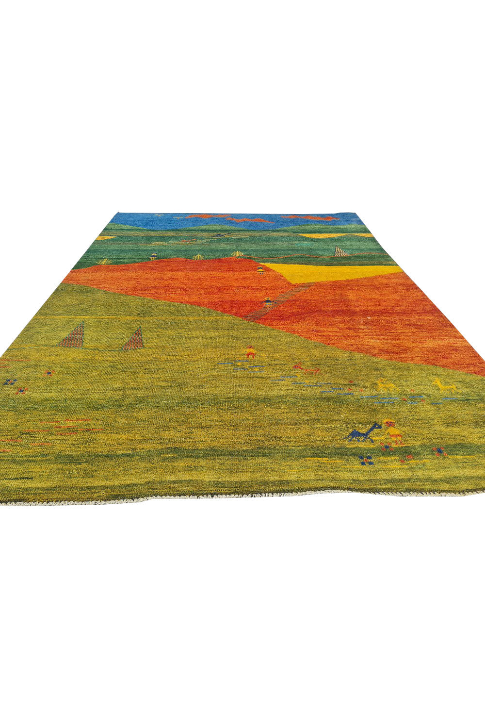 Authentic Hand Knotted Vintage Indo Gabbah Pictorial Wool Area Rug 7.5 x 5.7 Ft (1468 Ger-4)