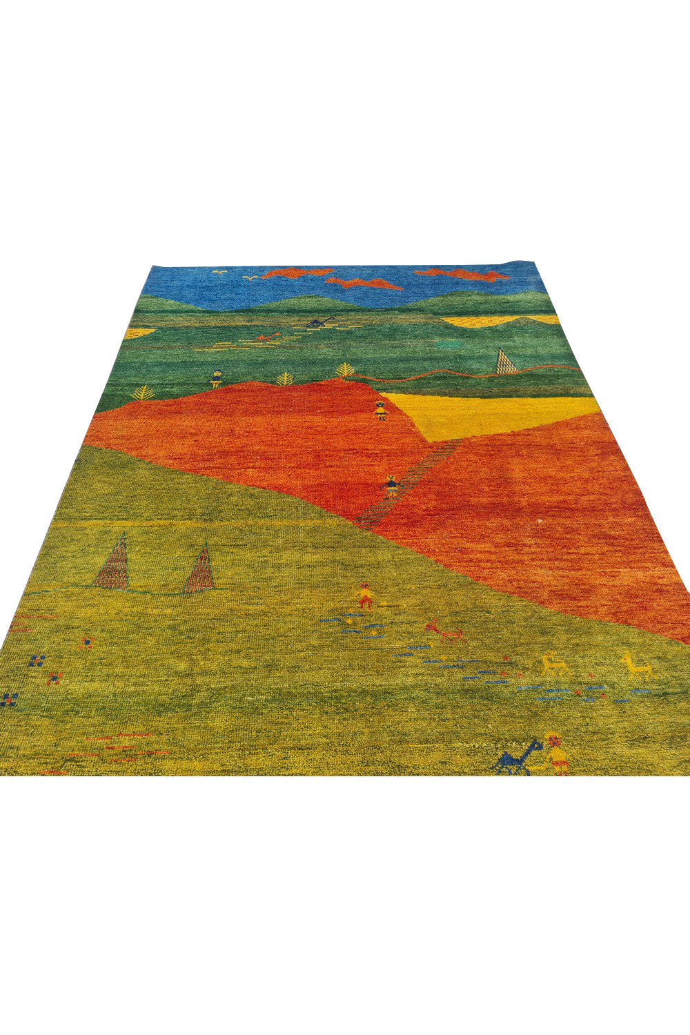 Authentic Hand Knotted Vintage Indo Gabbah Pictorial Wool Area Rug 7.5 x 5.7 Ft (1468 Ger-4)