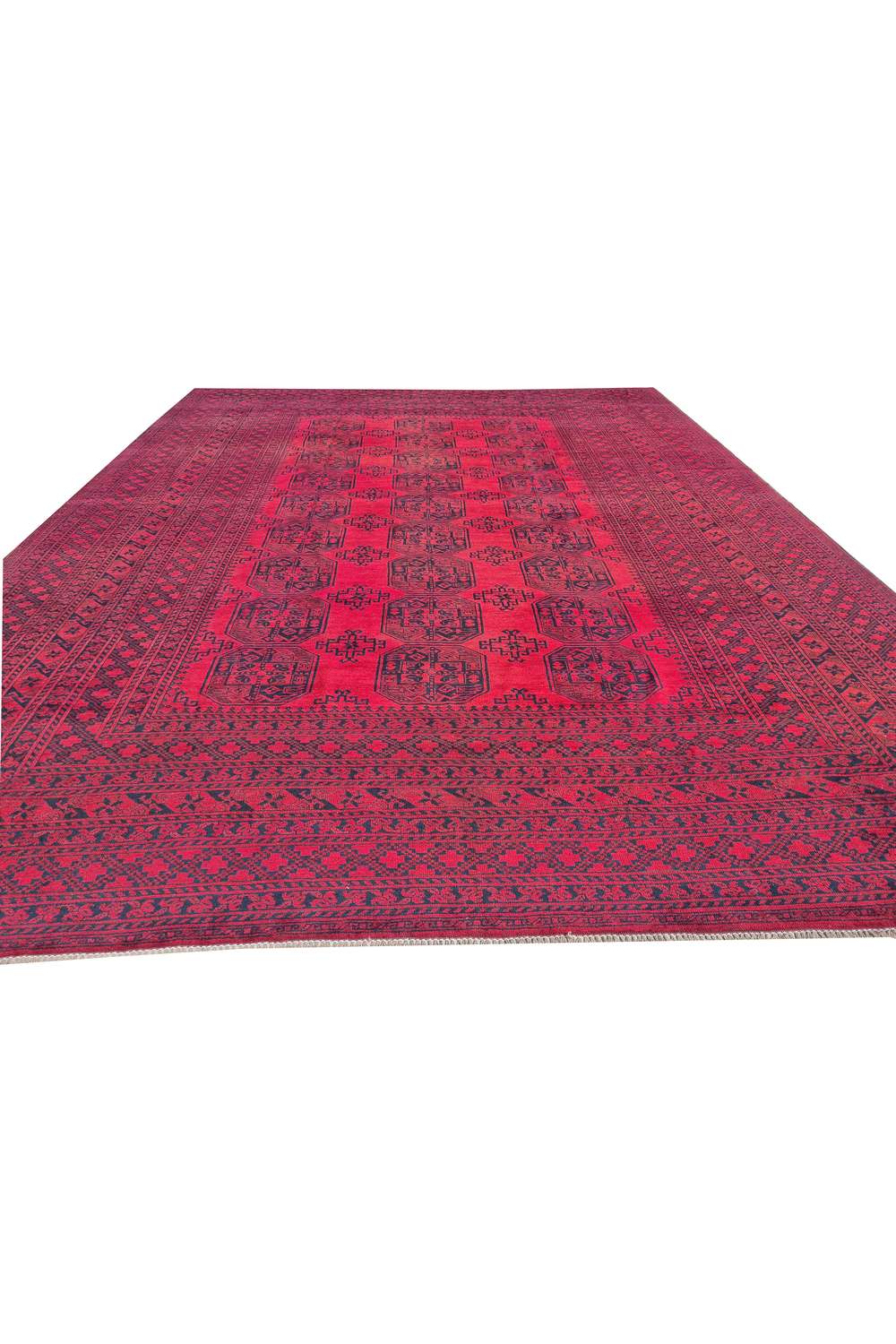 Amazing Hand Knotted Vintage Afghan Turkmen Felpah Wool Area Rug 14.1 x 10.5 Ft