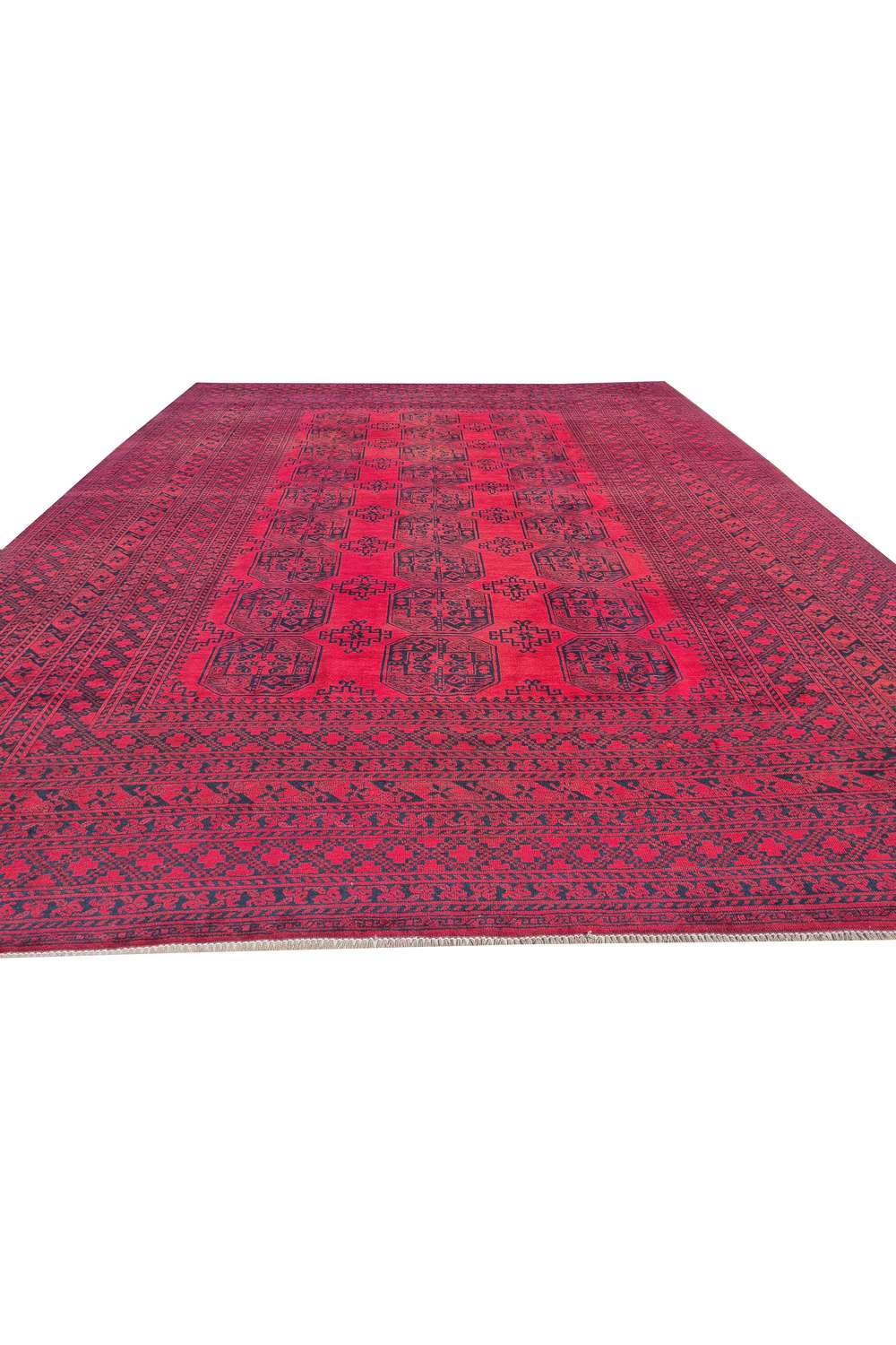Amazing Hand Knotted Vintage Afghan Turkmen Felpah Wool Area Rug 14.1 x 10.5 Ft