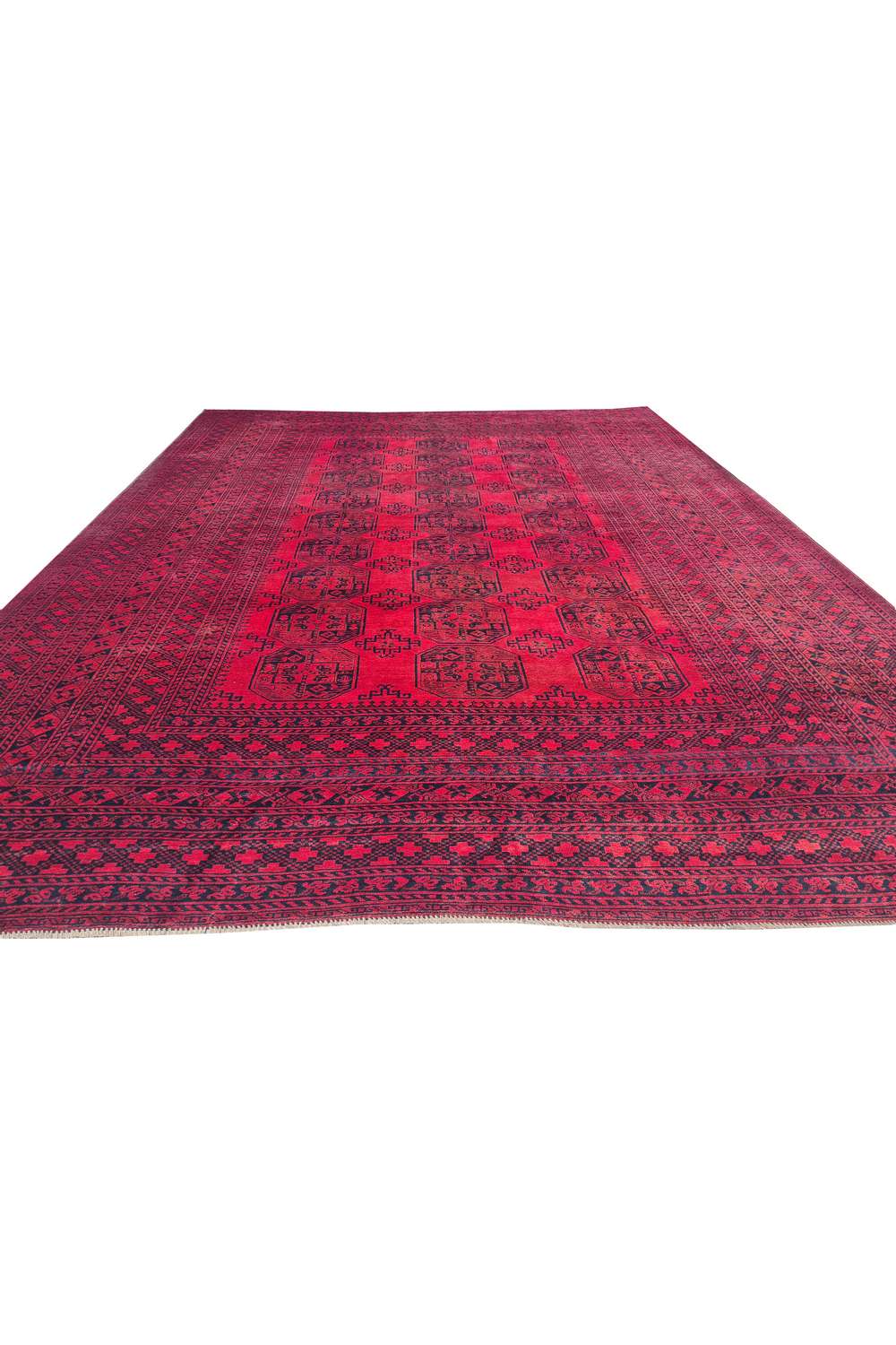 Amazing Hand Knotted Vintage Afghan Turkmen Felpah Wool Area Rug 14.1 x 10.5 Ft