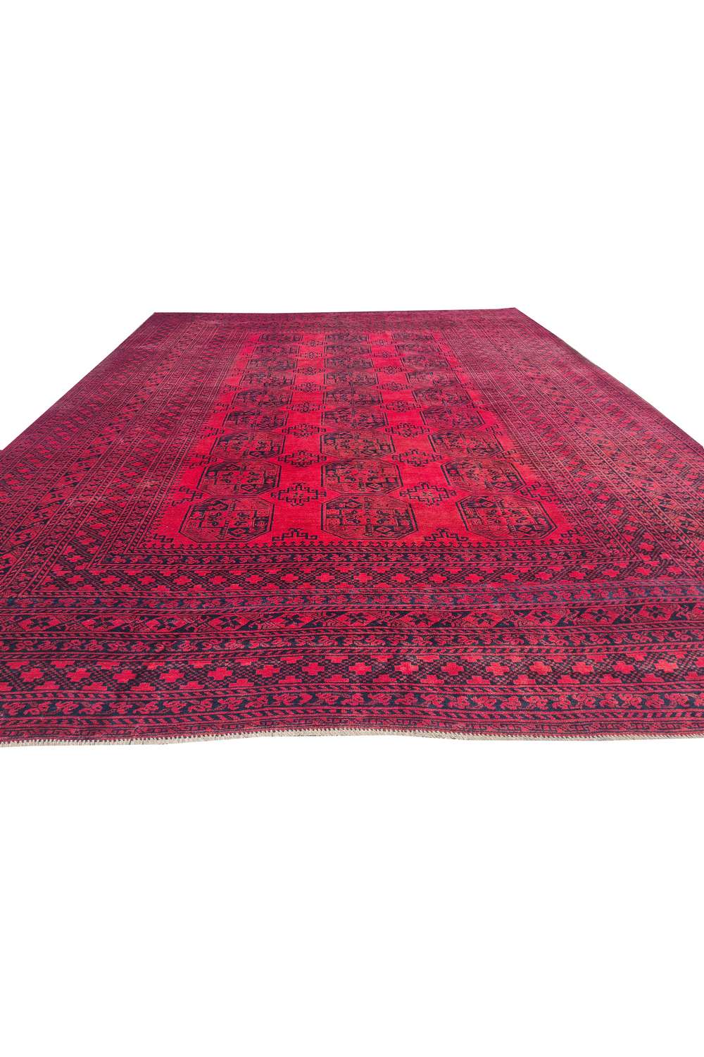 Amazing Hand Knotted Vintage Afghan Turkmen Felpah Wool Area Rug 14.1 x 10.5 Ft
