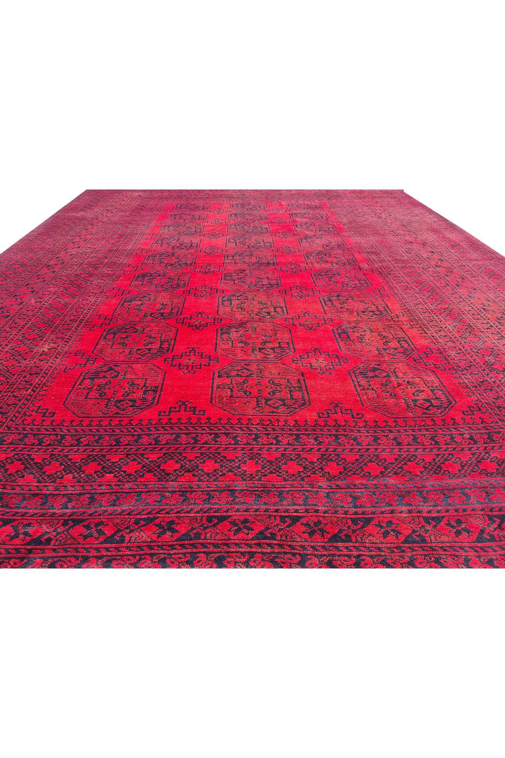 Amazing Hand Knotted Vintage Afghan Turkmen Felpah Wool Area Rug 14.1 x 10.5 Ft