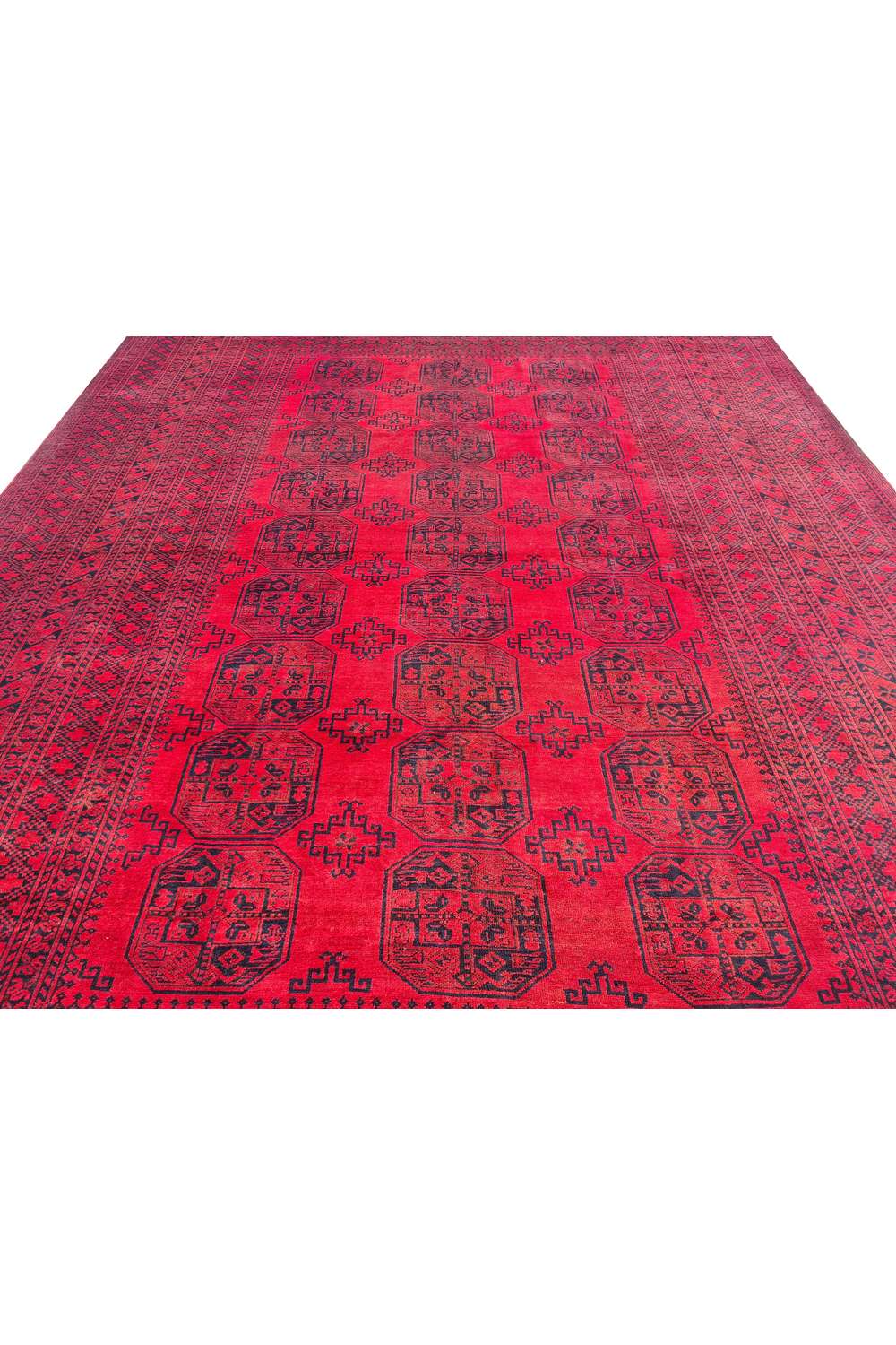 Amazing Hand Knotted Vintage Afghan Turkmen Felpah Wool Area Rug 14.1 x 10.5 Ft