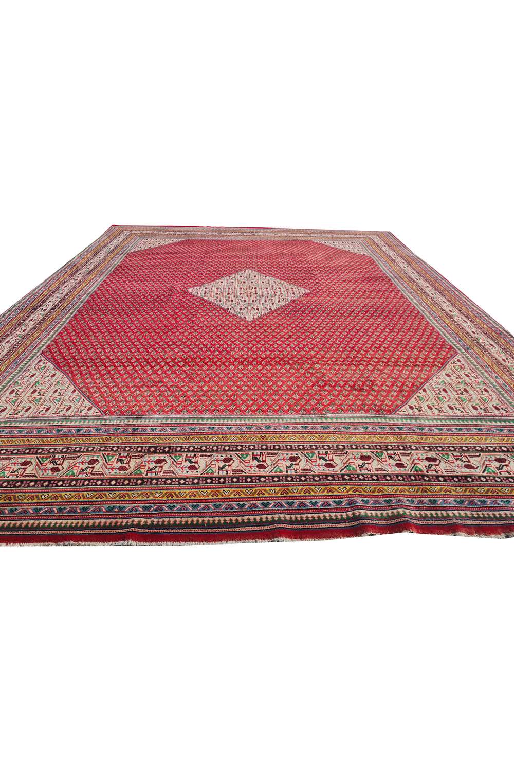 Amazing Hand Knotted Vintage Badam Gul Wool Area Rug 13 x 10 Ft