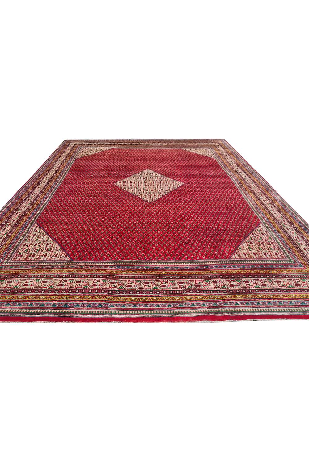 Amazing Hand Knotted Vintage Badam Gul Wool Area Rug 13 x 10 Ft