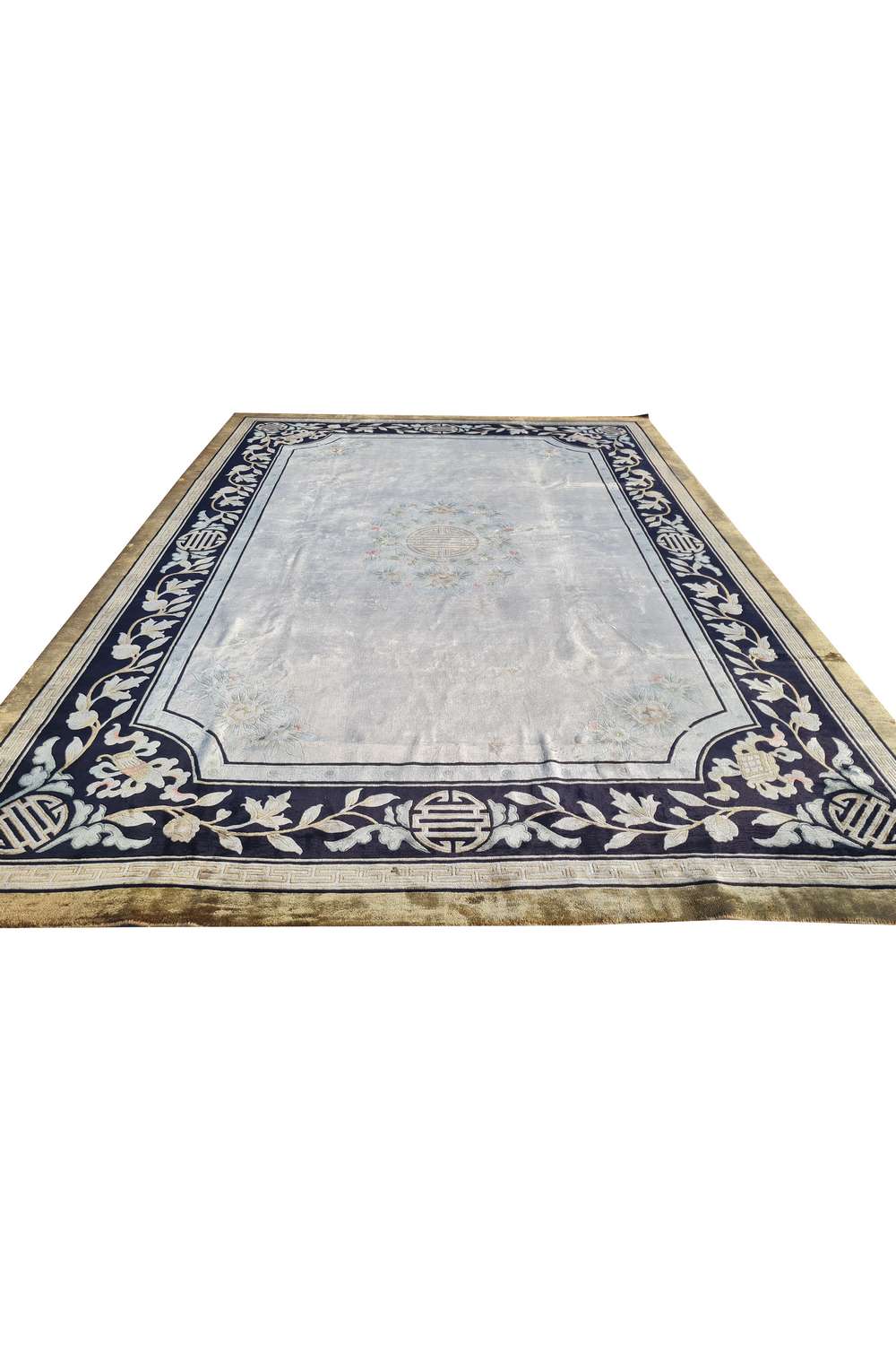 Amazing Hand Knotted Antique Sino Tibet Silk Area Rug 10.8 x 7.8 Ft