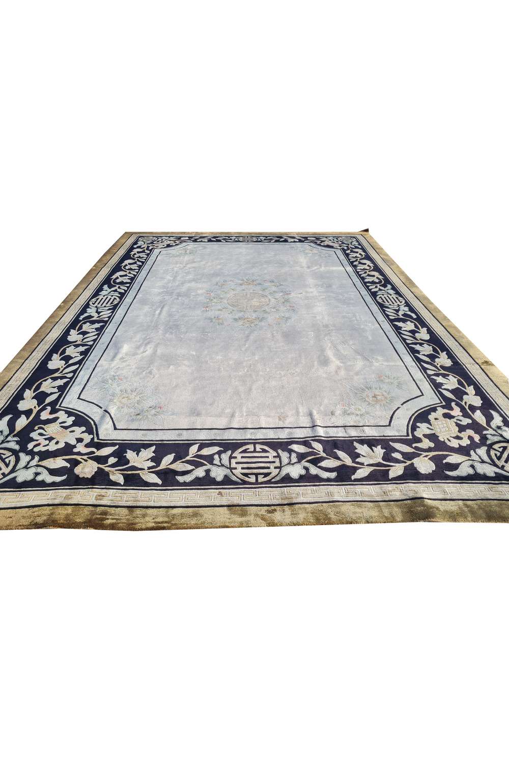 Amazing Hand Knotted Antique Sino Tibet Silk Area Rug 10.8 x 7.8 Ft