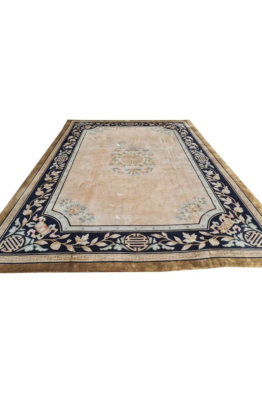 Amazing Hand Knotted Antique Sino Tibet Silk Area Rug 10.8 x 7.8 Ft