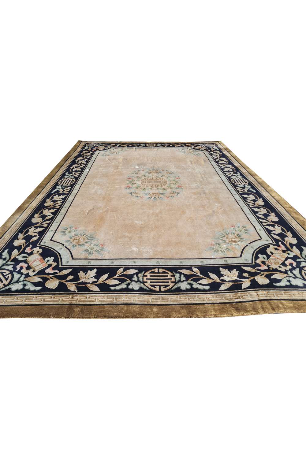 Amazing Hand Knotted Antique Sino Tibet Silk Area Rug 10.8 x 7.8 Ft
