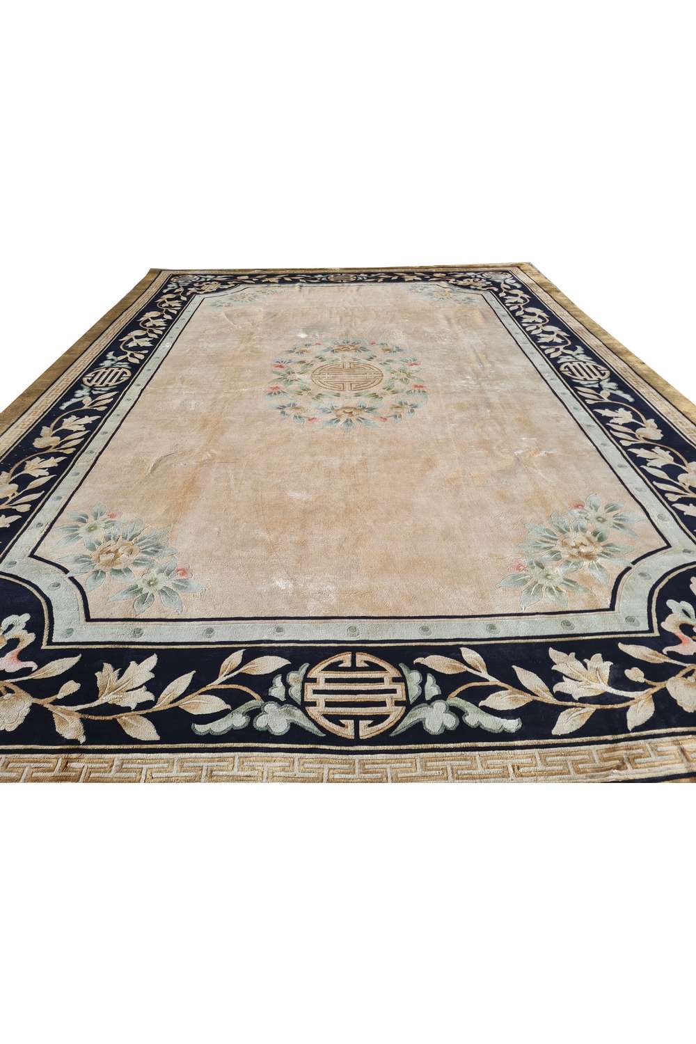 Amazing Hand Knotted Antique Sino Tibet Silk Area Rug 10.8 x 7.8 Ft