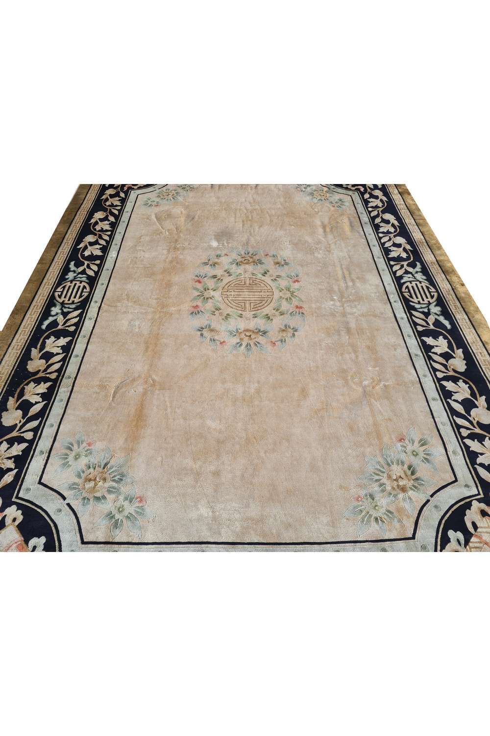 Amazing Hand Knotted Antique Sino Tibet Silk Area Rug 10.8 x 7.8 Ft
