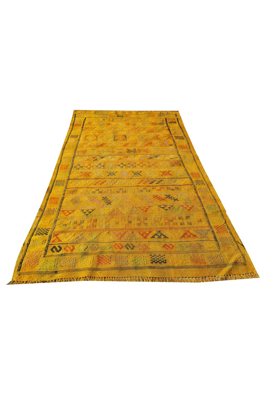 Rare Hand Knotted Vintage Morocco Sumouk Kilim Silk Area Rug 4.9 x 2.11 Ft