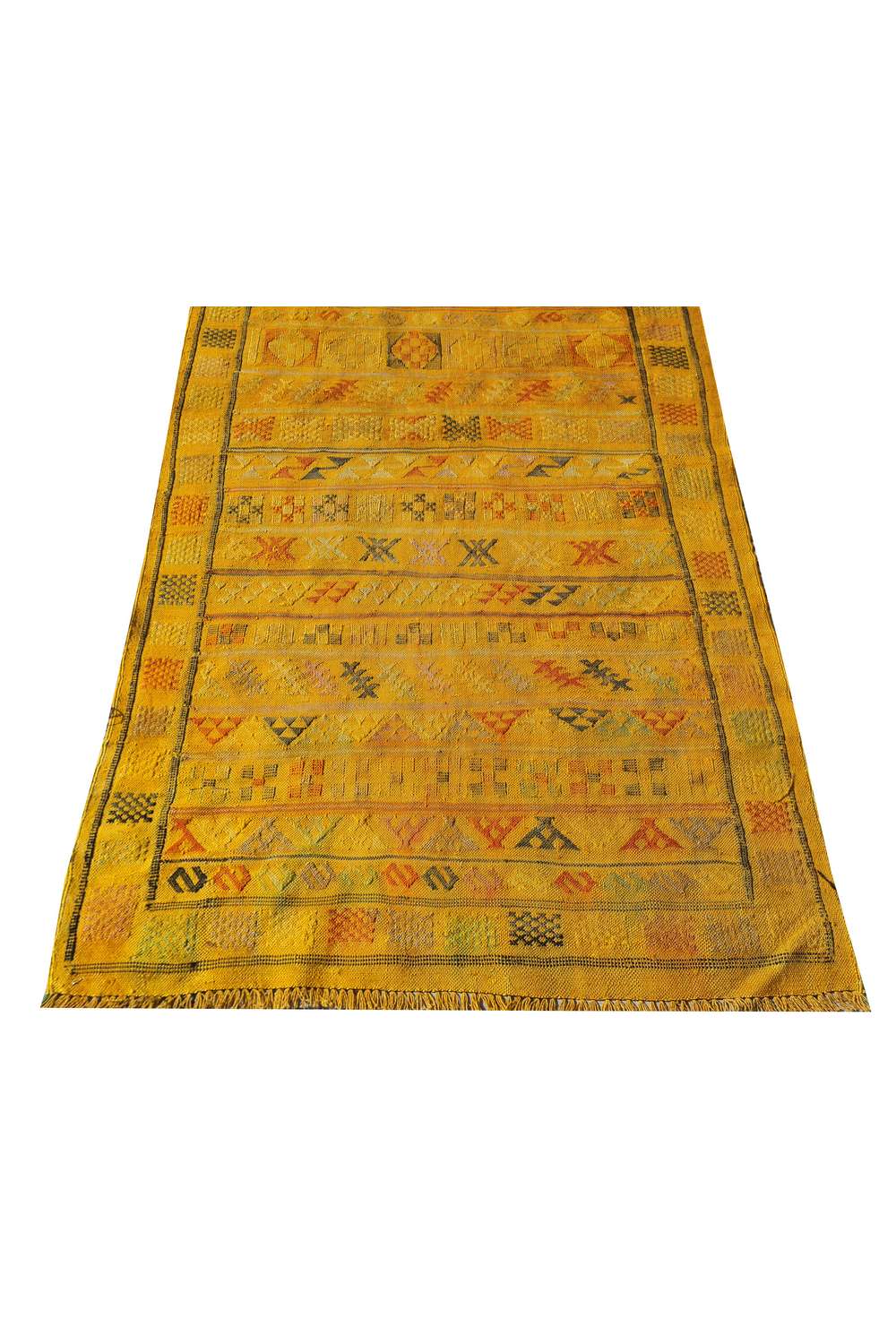 Rare Hand Knotted Vintage Morocco Sumouk Kilim Silk Area Rug 4.9 x 2.11 Ft