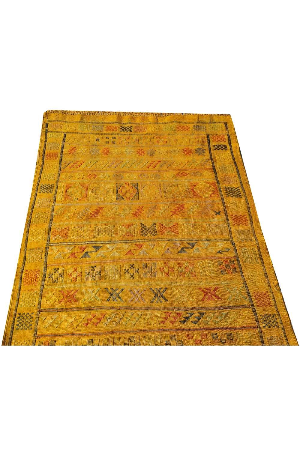 Rare Hand Knotted Vintage Morocco Sumouk Kilim Silk Area Rug 4.9 x 2.11 Ft