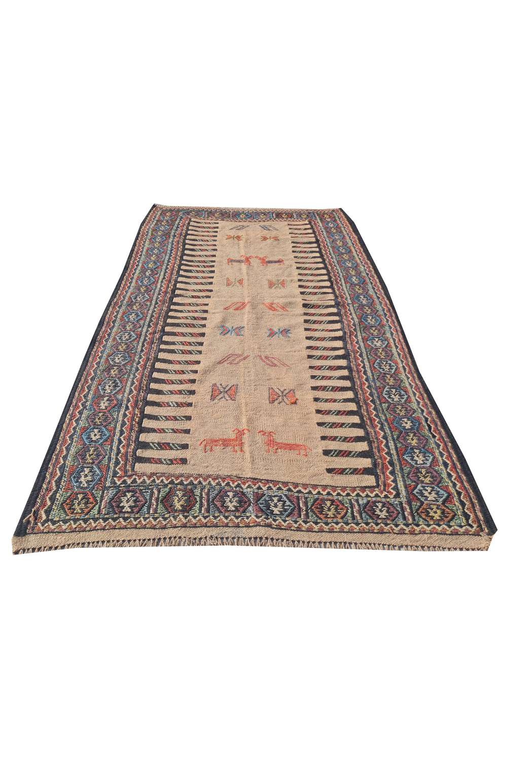 Hand Knotted Vintage Flat Weave Jajim Pictorial Kilim Wool Area Rug 5.4 x 3.3 Ft