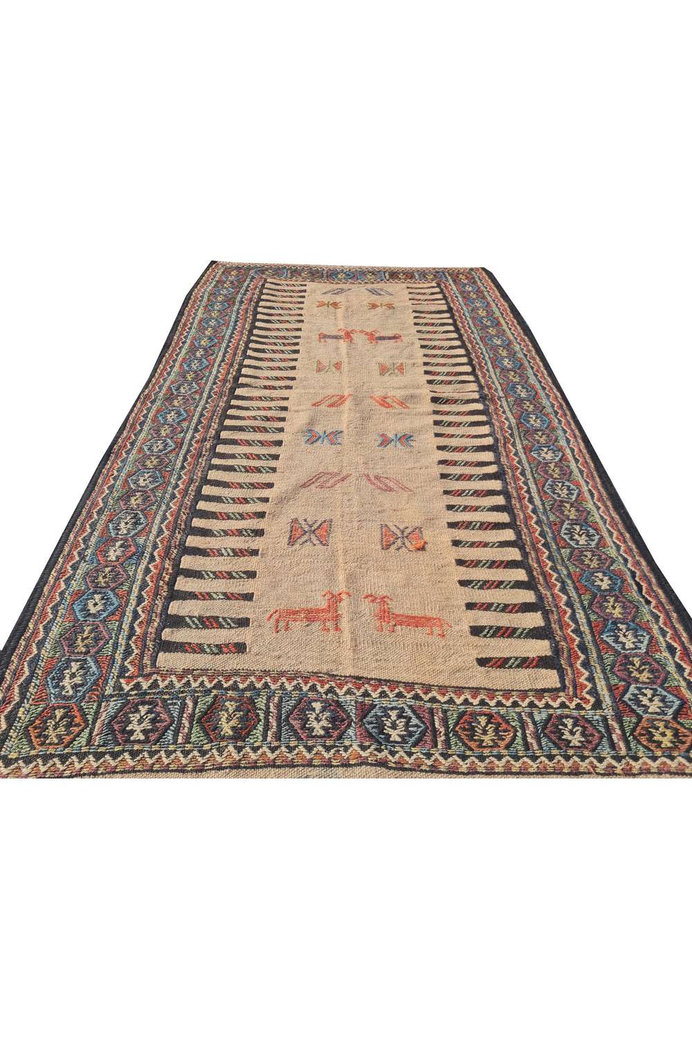 Hand Knotted Vintage Flat Weave Jajim Pictorial Kilim Wool Area Rug 5.4 x 3.3 Ft