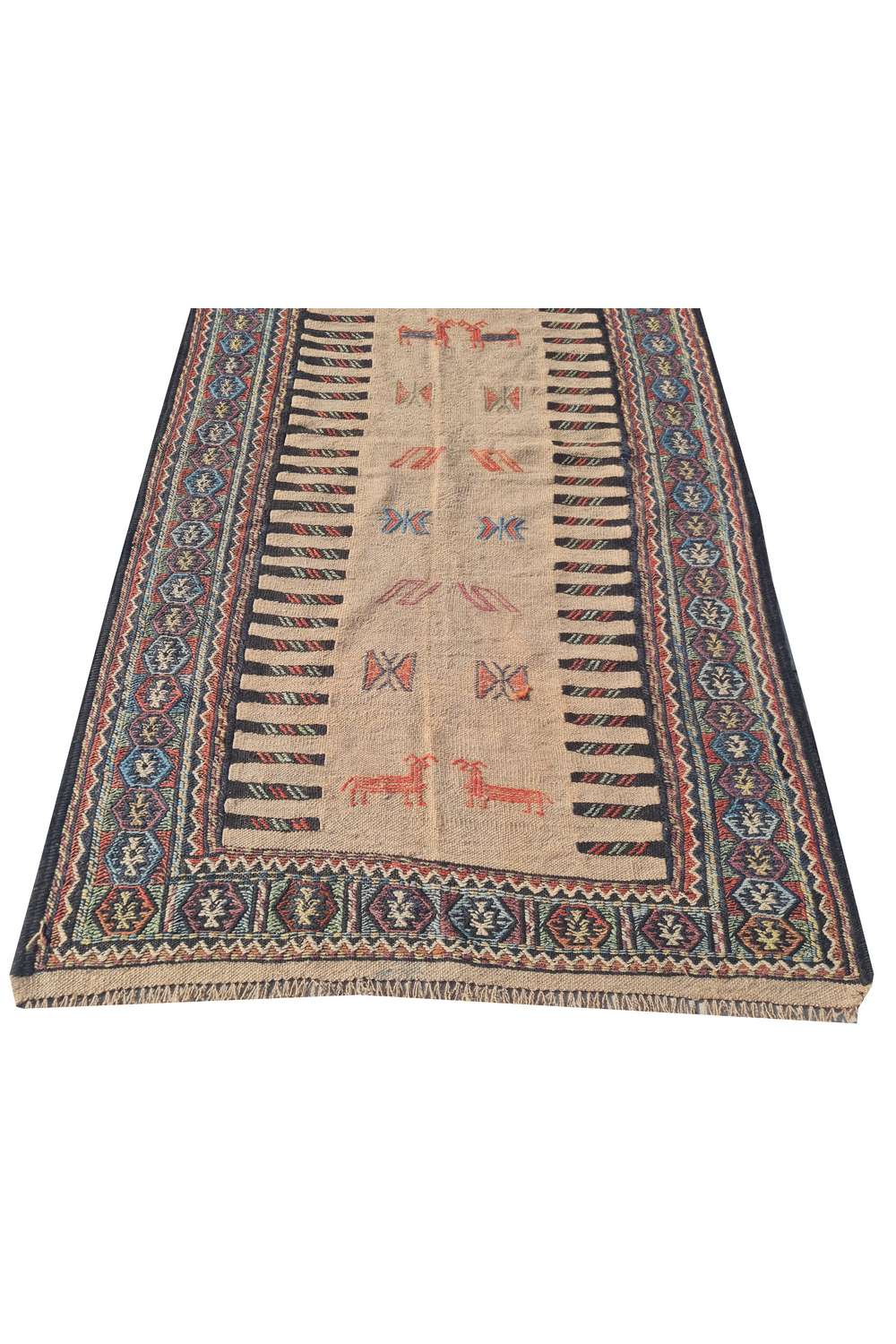 Hand Knotted Vintage Flat Weave Jajim Pictorial Kilim Wool Area Rug 5.4 x 3.3 Ft