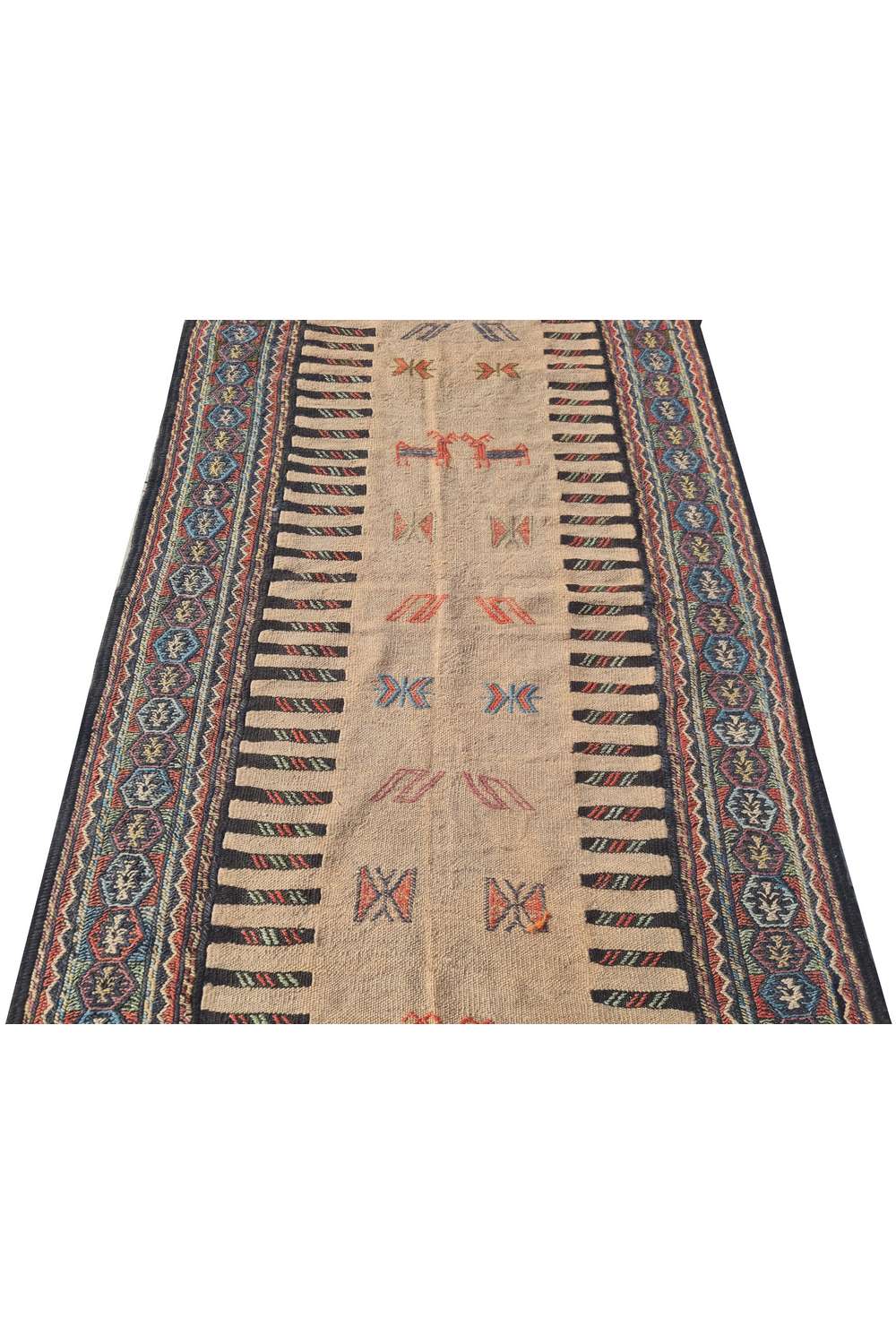 Hand Knotted Vintage Flat Weave Jajim Pictorial Kilim Wool Area Rug 5.4 x 3.3 Ft