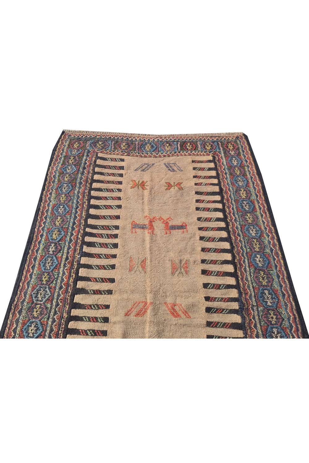 Hand Knotted Vintage Flat Weave Jajim Pictorial Kilim Wool Area Rug 5.4 x 3.3 Ft