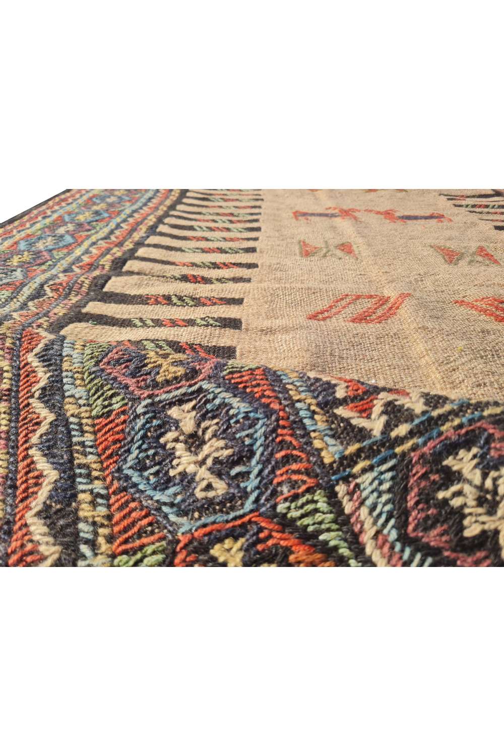 Hand Knotted Vintage Flat Weave Jajim Pictorial Kilim Wool Area Rug 5.4 x 3.3 Ft