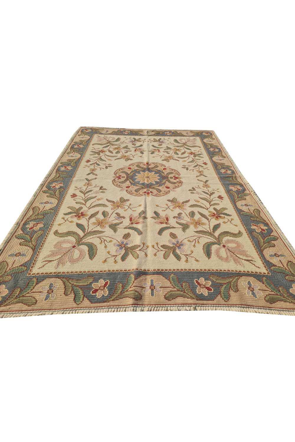 Hand Knotted Vintage Flat Weave France Kilim Kilim Wool Area Rug 7.4 x 5.2 Ft