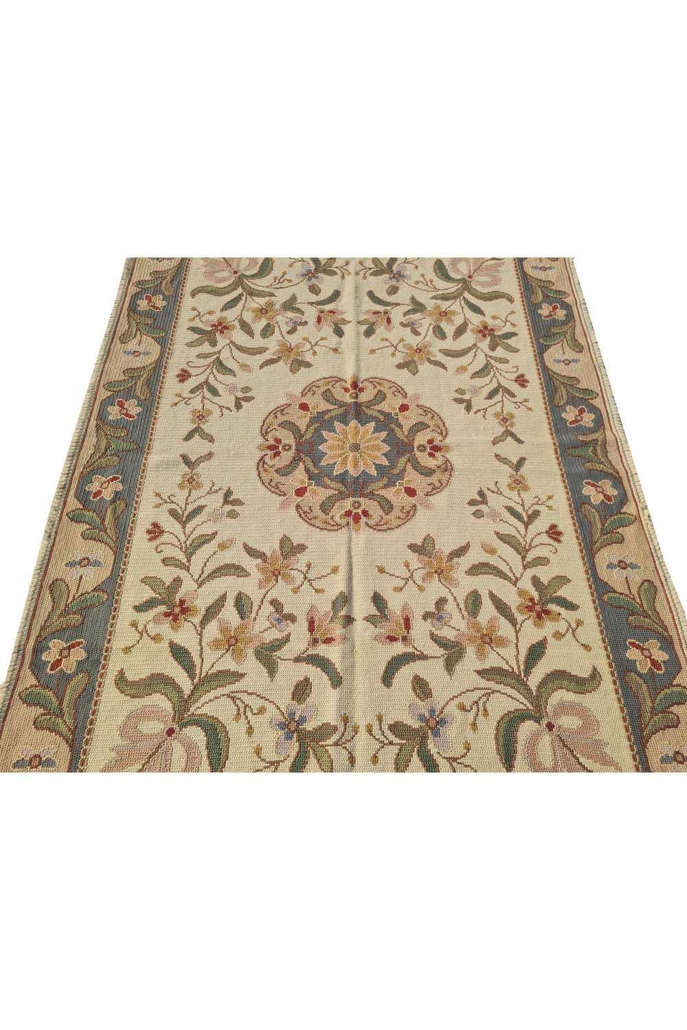 Hand Knotted Vintage Flat Weave France Kilim Kilim Wool Area Rug 7.4 x 5.2 Ft