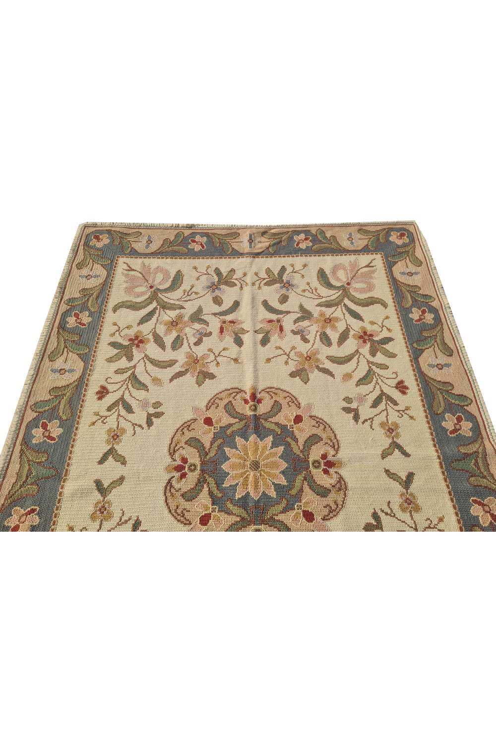 Hand Knotted Vintage Flat Weave France Kilim Kilim Wool Area Rug 7.4 x 5.2 Ft