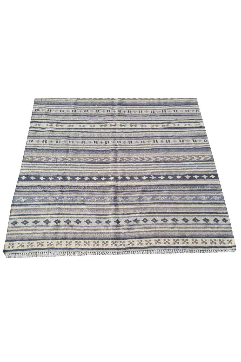 Hand Knotted Vintage Flat Weave Indo Kazak Kilim Kilim Wool Area Rug 6.5 x 4.6 Ft