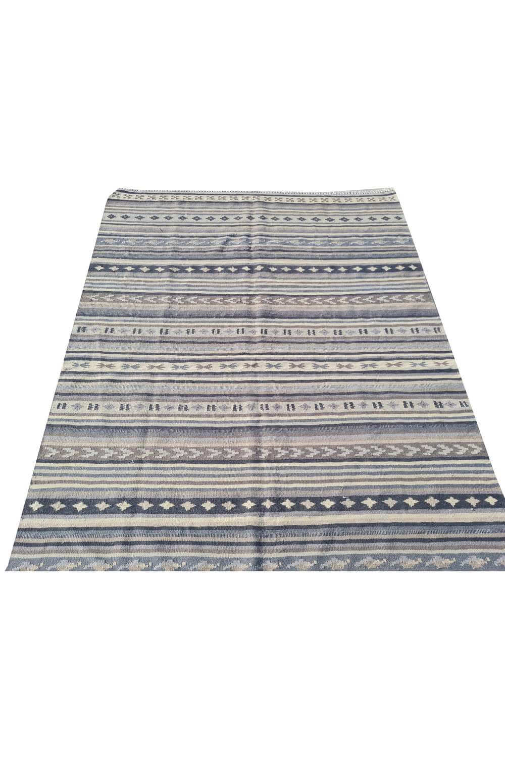 Hand Knotted Vintage Flat Weave Indo Kazak Kilim Kilim Wool Area Rug 6.5 x 4.6 Ft