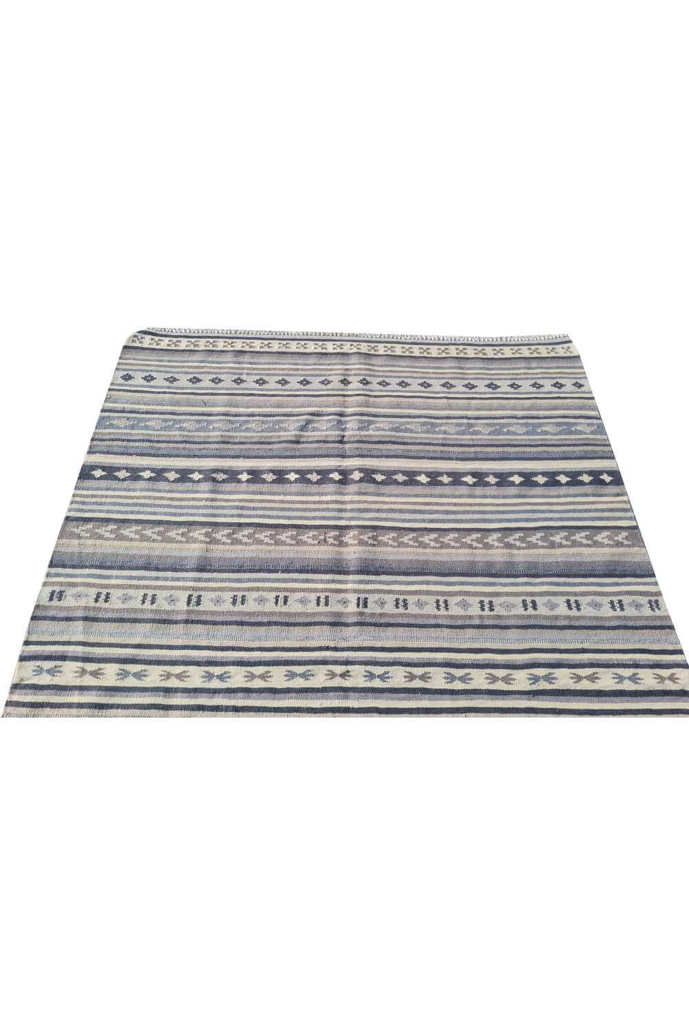 Hand Knotted Vintage Flat Weave Indo Kazak Kilim Kilim Wool Area Rug 6.5 x 4.6 Ft